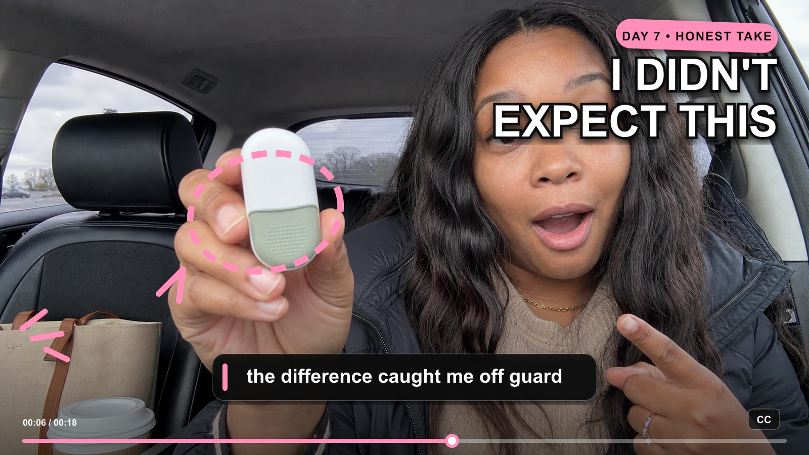 Relaxe seven-day review UGC creative with a product highlight and captions