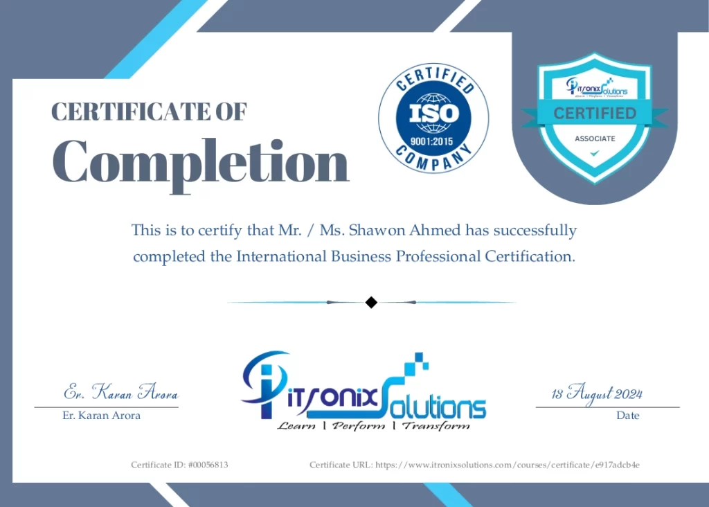 International Business Professional Certification By Shawon Ahmed