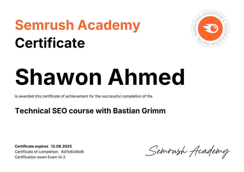 Technical SEO course with Bastian Grimm by Shawon Ahmed